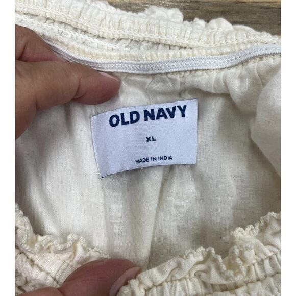 Old Navy Puff Sleeve Tiered Embroidered Mini Dress Ivory Size XL Boho Cottage - Picture 3 of 14